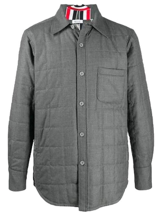 Downfield Super 120 Count Twill Shirt Jacket Medium Gray - THOM BROWNE - BALAAN.