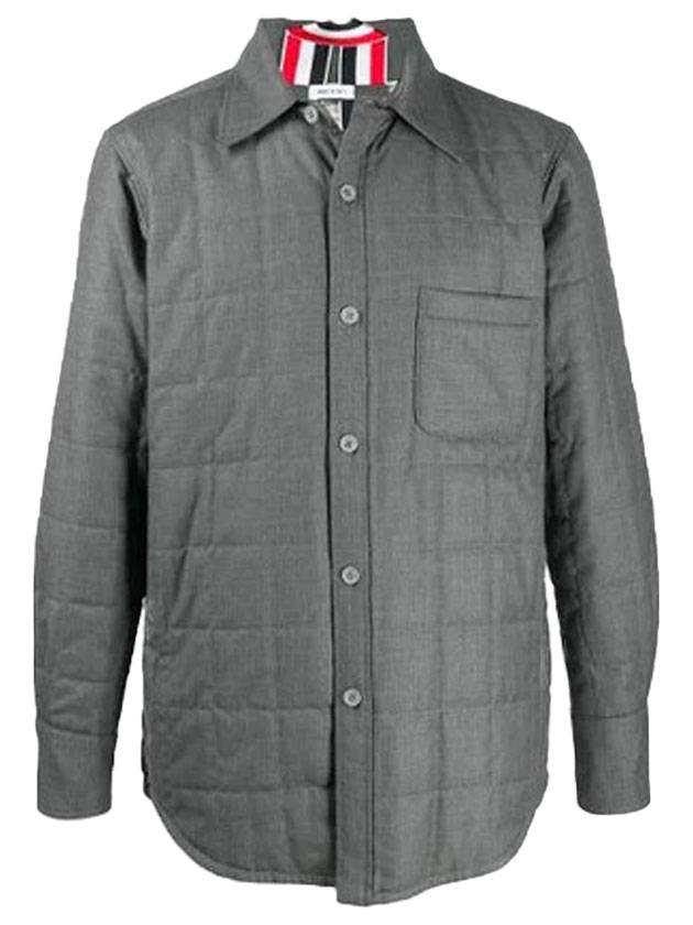 Down Filled Super 120S Twill Shirt Jacket Medium Grey - THOM BROWNE - BALAAN 1