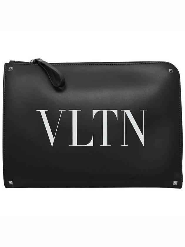 VLTN Logo Rockstud Clutch Bag Black - VALENTINO - BALAAN 1