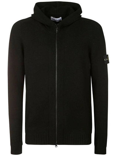 Wappen Patch Lambswool Knit Hooded Zip Up Black - STONE ISLAND - BALAAN 1