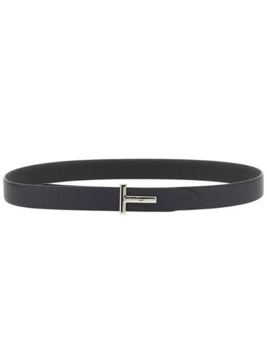 Silver Hardware T Logo Reversible Leather Belt Dark Navy - TOM FORD - BALAAN 2