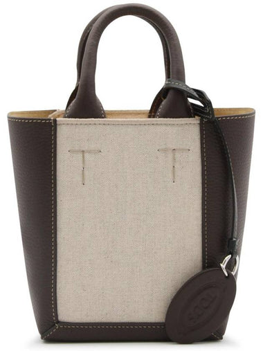 Double Up Mini Canvas Leather Tote Bag Brown - TOD'S - BALAAN 1