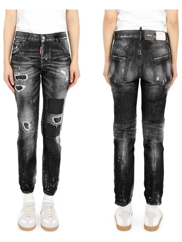 Cool Girl Crop Paint Splatter Jeans Black - DSQUARED2 - BALAAN.