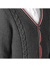 Cable Stripe Classic V-neck Merino Wool Cardigan Grey - THOM BROWNE - BALAAN 5