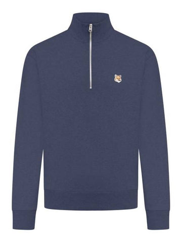 Fox Head Patch Half Zipper Sweatshirt Ink Blue - MAISON KITSUNE - BALAAN 1