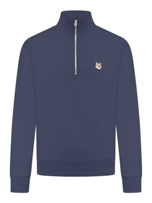 Fox Head Patch Half Zipper Sweatshirt Ink Blue - MAISON KITSUNE - BALAAN 1