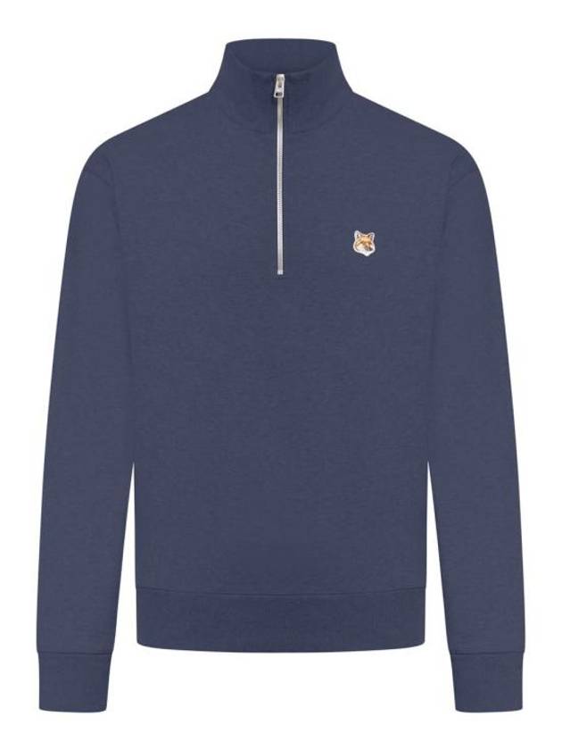 Fox Head Patch Half Zipper Sweatshirt Ink Blue - MAISON KITSUNE - BALAAN 1