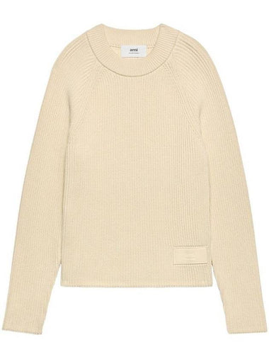 Logo Patch Basic Knit Top Ivory - AMI - BALAAN 1