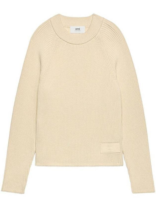 Logo Patch Basic Knit Top Ivory - AMI - BALAAN 1