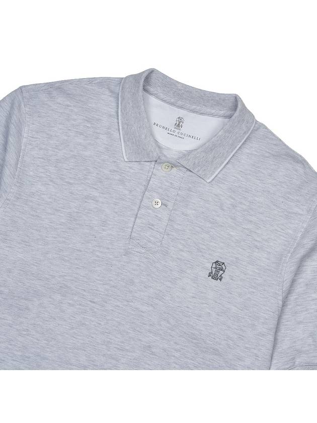 Embroidered Logo Short Sleeve Polo Shirt Grey - BRUNELLO CUCINELLI - BALAAN 4