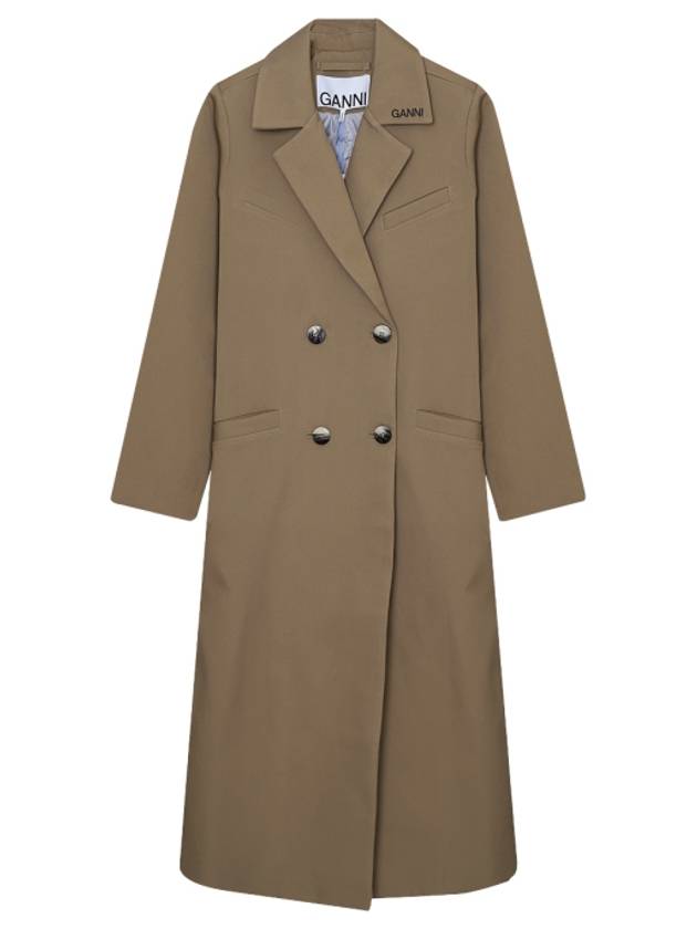 Twill Double Breasted Coat Beige - GANNI - BALAAN 2