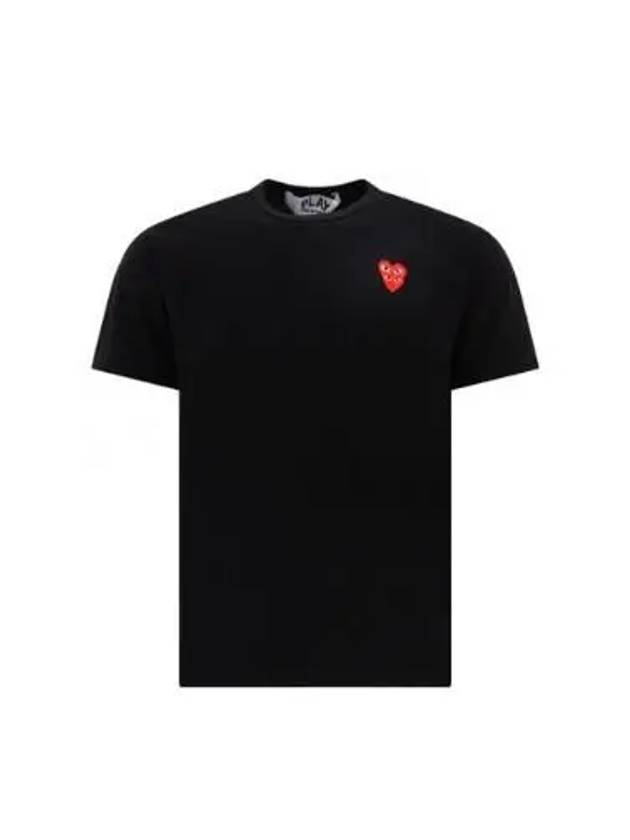 Play Men's Small Double Red Heart Wappen Short Sleeve T-Shirt P1 T288 1 Black - COMME DES GARCONS - BALAAN 2