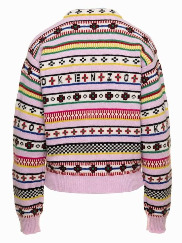 Women's Intarsia Logo Wool Cotton Knit Top Pink - KENZO - BALAAN 5