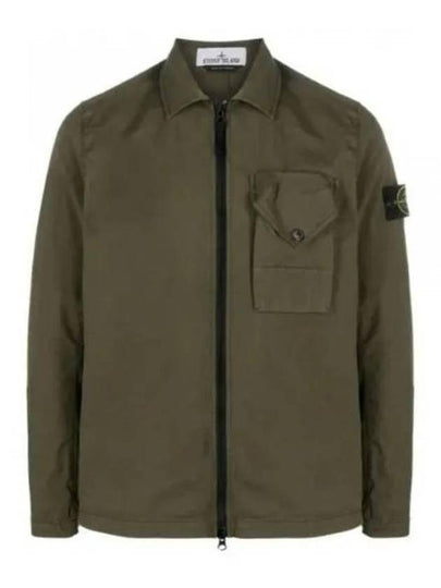 Stretch Cotton Gabardine Overshirt Jacket Olive - STONE ISLAND - BALAAN 2