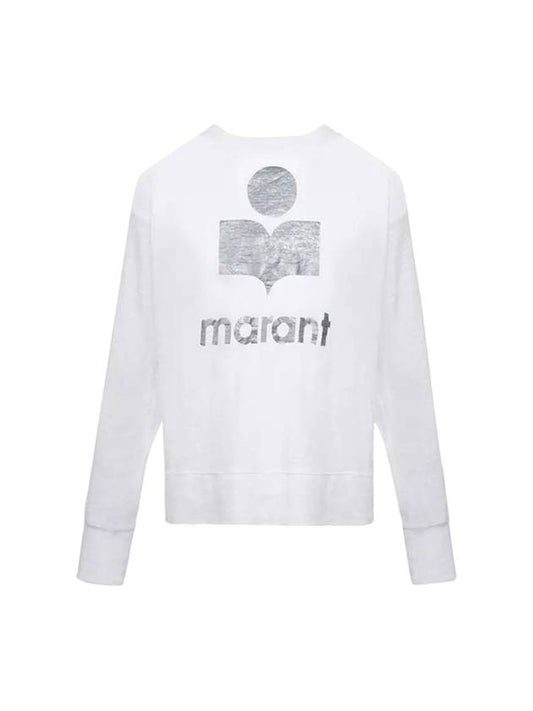 Clawia Logo Print Linen Long Sleeve T-Shirt White - ISABEL MARANT - BALAAN 1