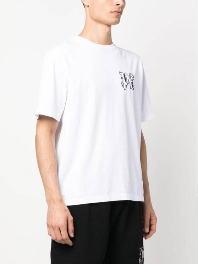 Men's Monogram Logo Print Short Sleeve T-Shirt White - PALM ANGELS - BALAAN 6