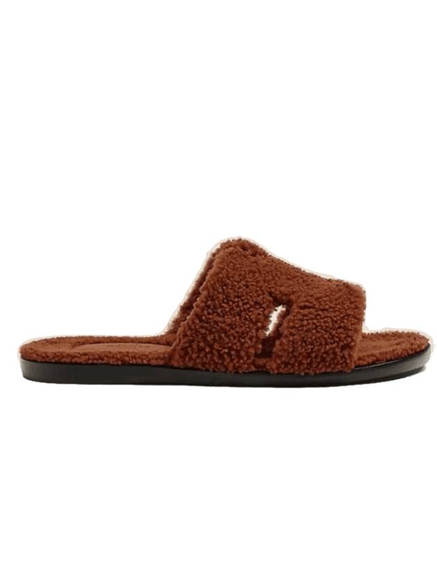 Izmir Shearling Sandals Cognac - HERMES - BALAAN 1