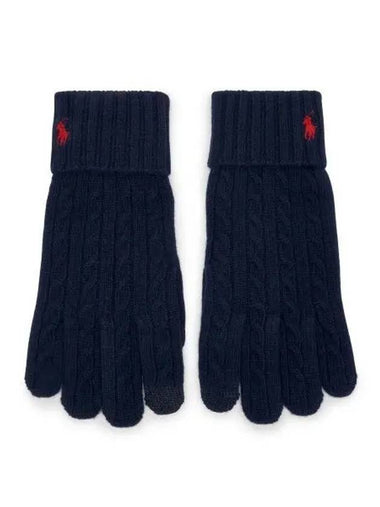 Cable knit wool blend touch glove navy - POLO RALPH LAUREN - BALAAN 1