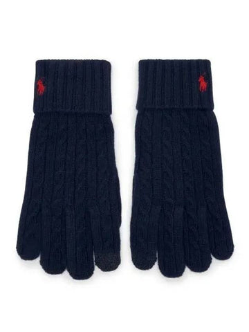 Cable knit wool blend touch gloves navy - POLO RALPH LAUREN - BALAAN 1