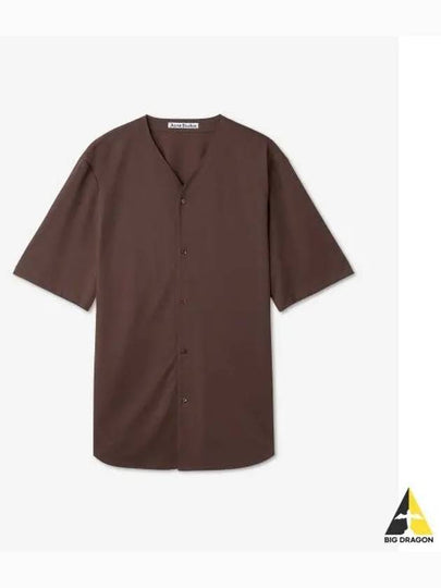 Collarless Short Sleeve Shirt Brown - ACNE STUDIOS - BALAAN 2