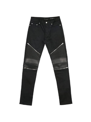 Leather Biker Jeans Black - SAINT LAURENT - BALAAN 1