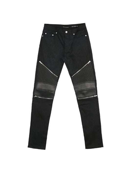 Leather Biker Jeans Black - SAINT LAURENT - BALAAN 1