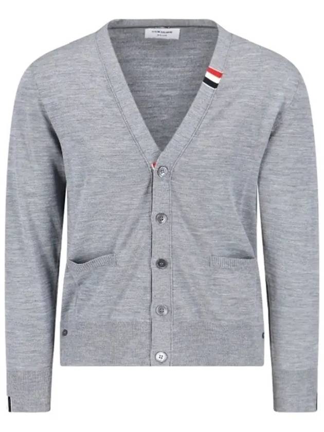 Men's Jersey Stitch V-Neck Cardigan Light Grey - THOM BROWNE - BALAAN 2