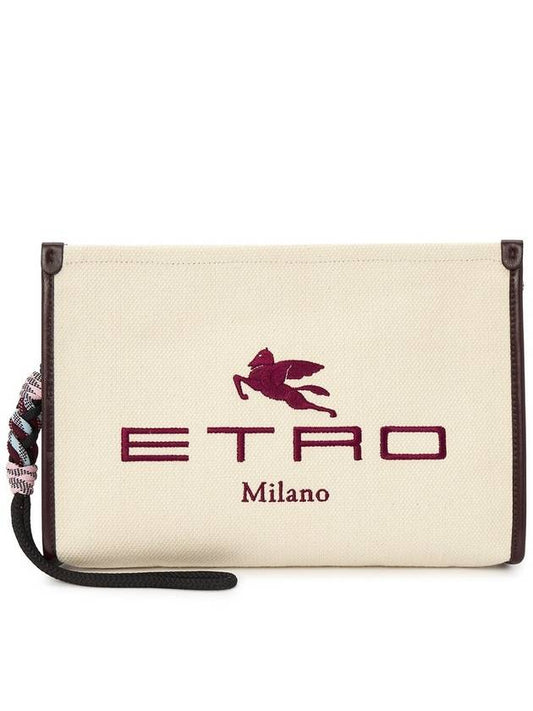 Embroidered Logo Clutch Bag Beige - ETRO - BALAAN 2