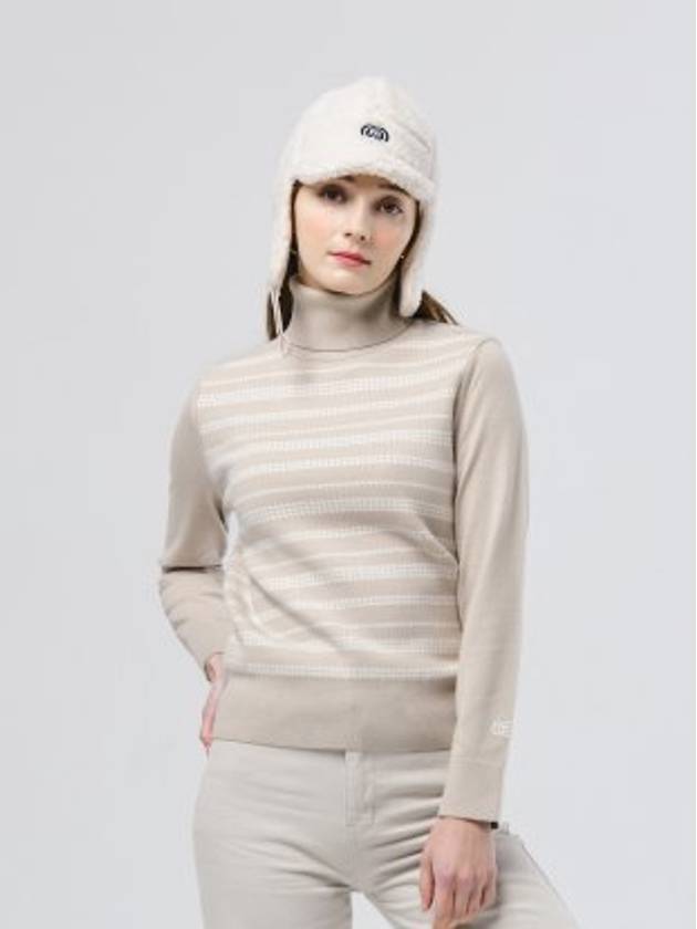 Women’s Houndstooth Double-sided Jacquard Beige Turtleneck Knit DO6222TL21 1 - DOYOUKNOWMC GOLF WEAR - BALAAN 2