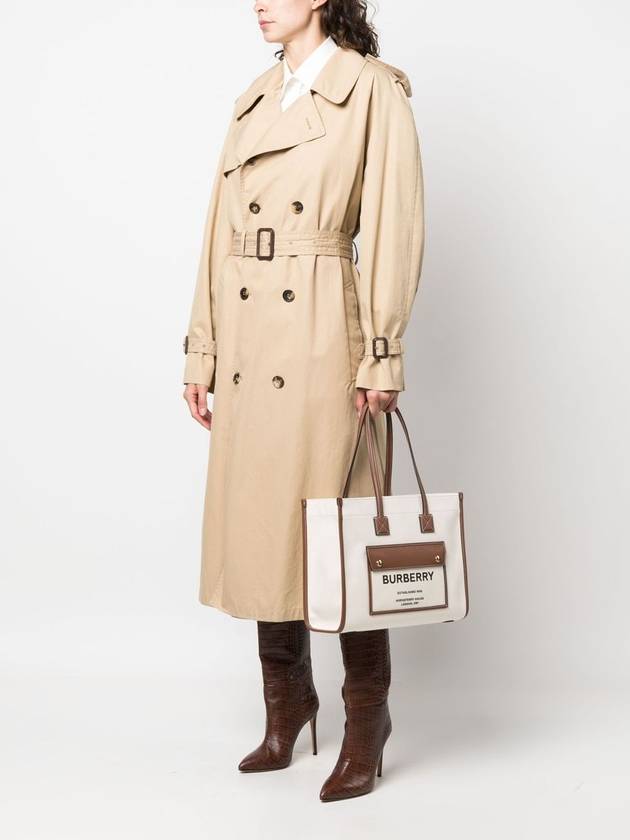 Freya Small Canvas Leather Tote Bag Natural Tan - BURBERRY - BALAAN 3