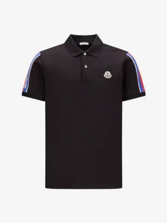 Stripe Trimming Logo Short Sleeve Polo Shirt Black - MONCLER - BALAAN 2