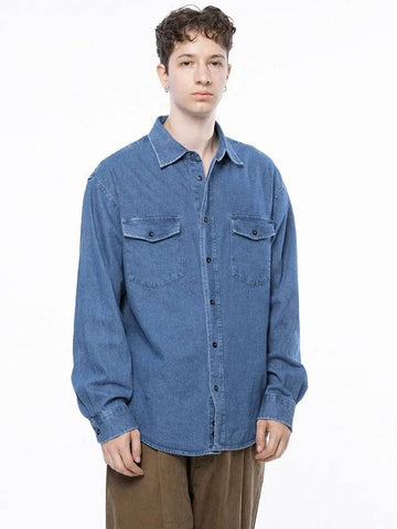 Men s W243SH03MBM Western Pocket Denim Shirt Mid Blue - CHANCE'S NOI - BALAAN 1