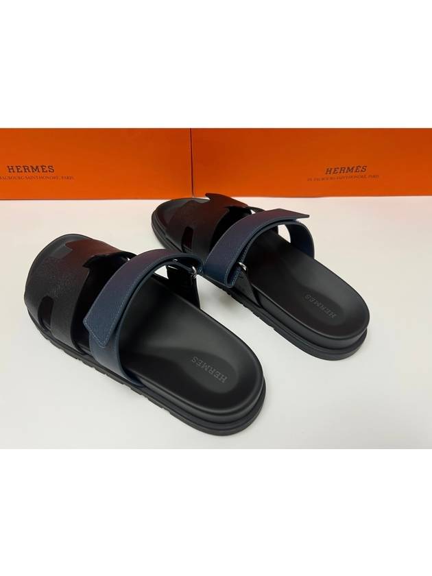 Chypre Slippers Men s Sandals Black Navy Apsong Leather H222857ZH - HERMES - BALAAN 3