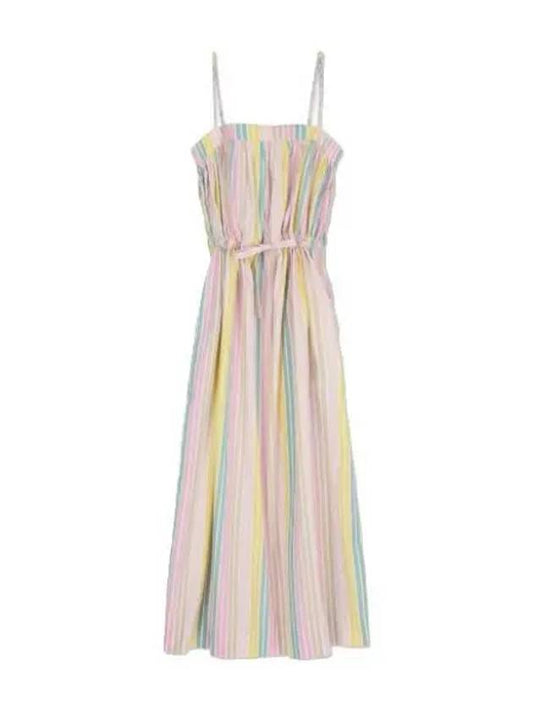Striped Cotton Maxi Strap Dress Multi Color - GANNI - BALAAN 1