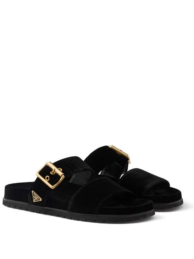 Triangle logo velvet slider sandals 1XX715F010068 - PRADA - BALAAN 3