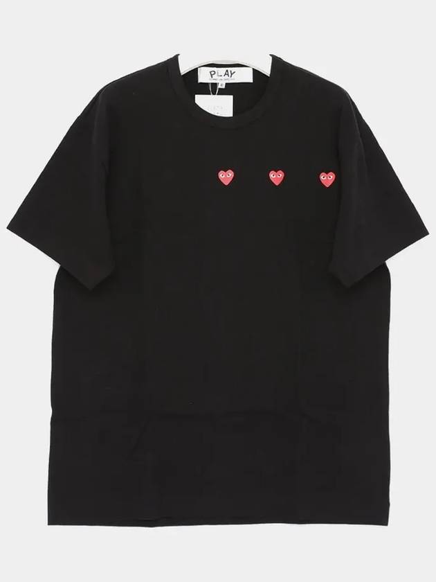 P1T3371 BLACK Triple Red Heart Short Sleeve T Shirt - COMME DES GARCONS - BALAAN 3