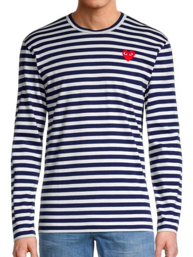 Red Heart Wappen Stripe Long Sleeve T-Shirt Blue P1 T0101 - COMME DES GARCONS - BALAAN 2