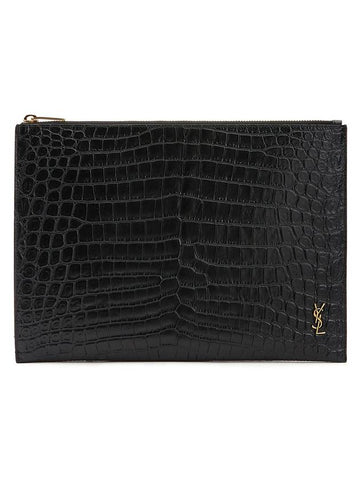 Men's Monogram Tiny Gold Grain Clutch Bag Black - SAINT LAURENT - BALAAN.