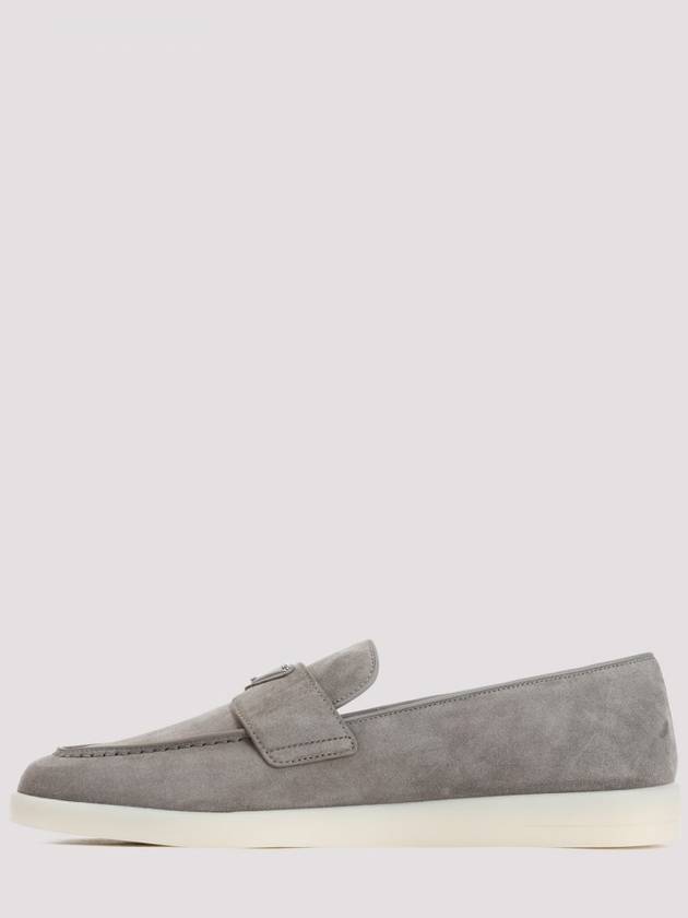 Triangle Logo Suede Loafers Grey - PRADA - BALAAN 3