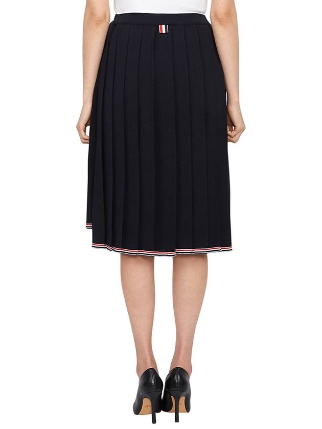 Full Needle Stitch Merino Wool Tipping Pleated Skirt Navy - THOM BROWNE - BALAAN 5