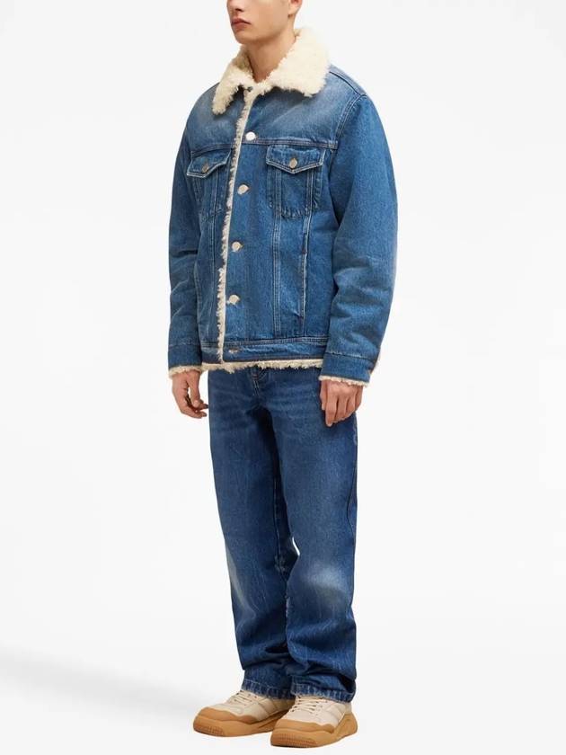 Fake Fur Trucker Denim Jacket Vintage Blue - AMI - BALAAN 3