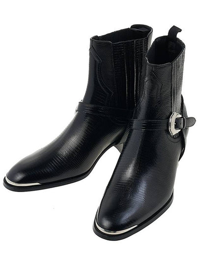 Harness Metal Toe Tejus Stamped Calfskin Western Chelsea Boots Black - CELINE - BALAAN 2