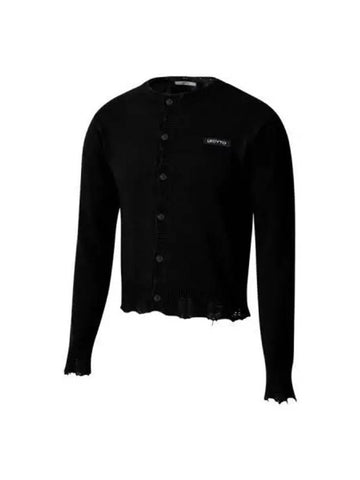 Destroyed round wool knit cardigan black - LECYTO - BALAAN 1