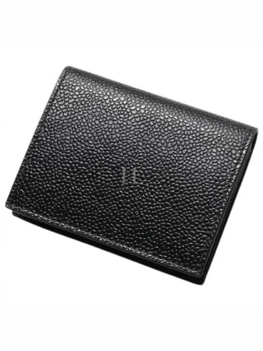 Pebble Grained Leather Double Card Wallet Black - THOM BROWNE - BALAAN 2