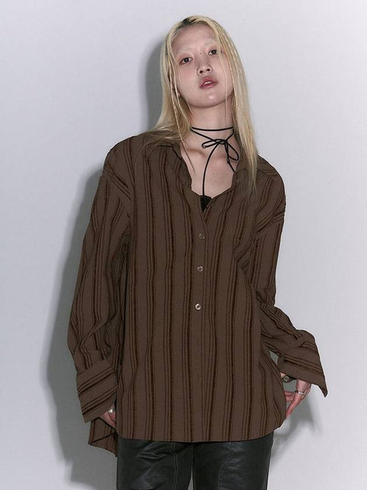 Stripe Oversized Shirts Brown - GYEOL - BALAAN 2