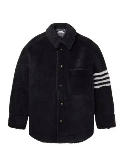 Men's 4 Bar Shearling Oversized Jacket Navy - THOM BROWNE - BALAAN 2