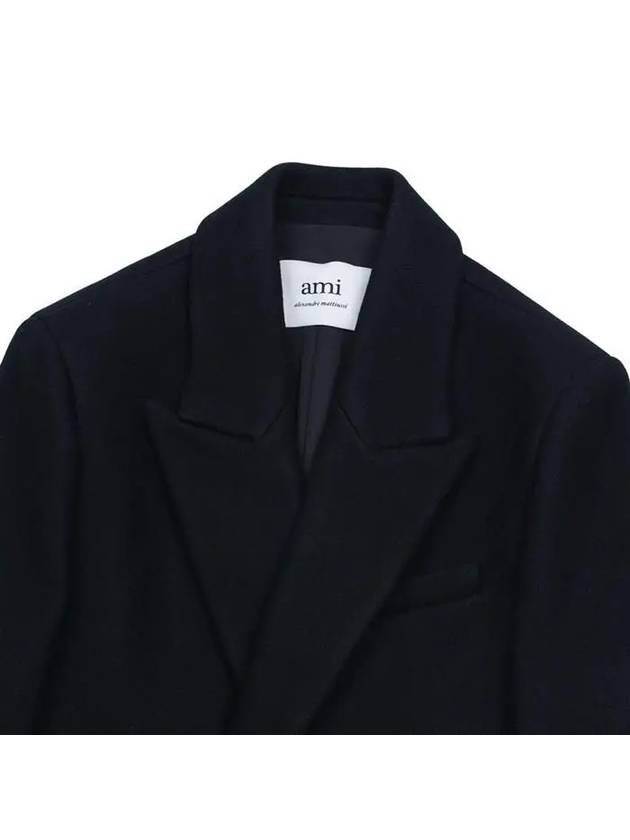 Breasted Wool Double Coat Black - AMI - BALAAN 4