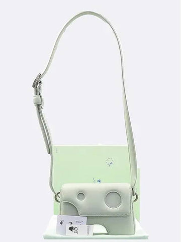 OWNN005F21LEA0015300 Light Blue Leather Cutout Burrow Shoulder Bag - OFF WHITE - BALAAN 1