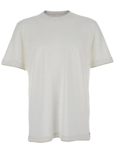 White Crewneck T-Shirt With Layered Collar In Cotton Man - ELEVENTY MILANO - BALAAN 1