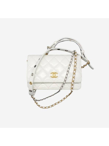 CC Logo Chain Lambskin Cross Bag White - CHANEL - BALAAN 1